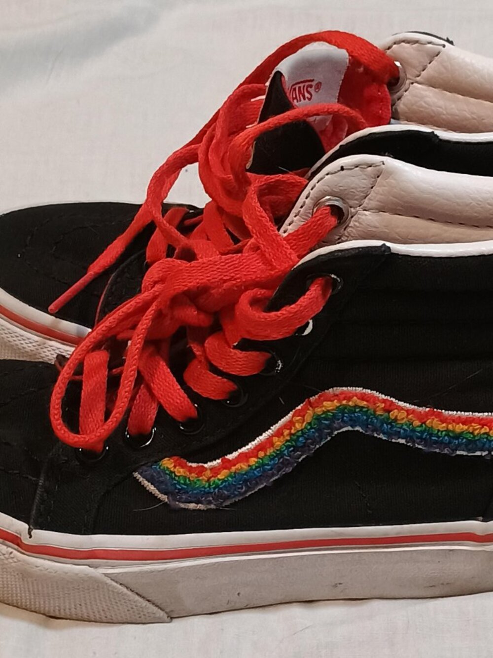 Vans/SK8 Hi Zip Sneakers/Kids 11/Black Rainbow Chenille Stripe High Top Zipper S - Picture 6 of 8